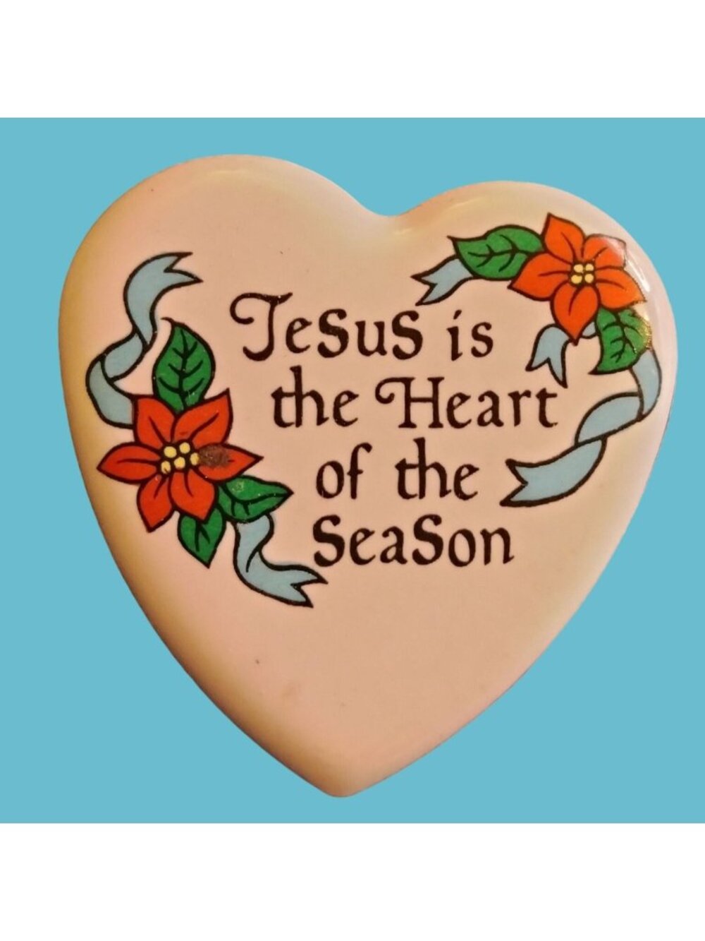 Heart Shaped Jesus Is The Heart Of The Season Ceramic Pin Christian Christmas